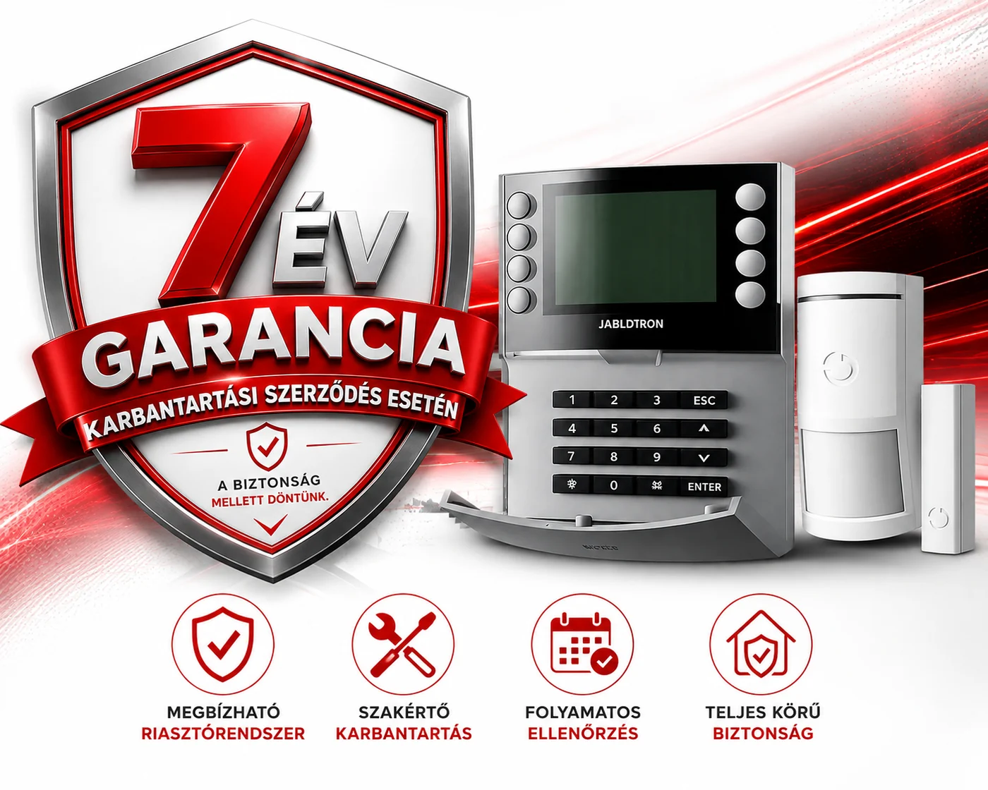 Jablotron Mercury riasztó szett — 7 év garancia karbantartási szerződés esetén
